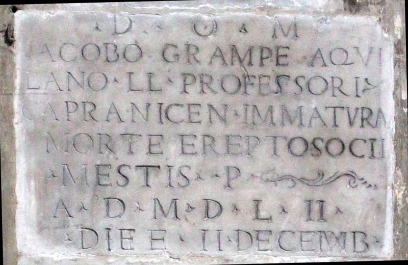 Piazza_Capranica-Chiesa_di_S_Maria_in_Aquiro-Lapide_di_Giacomo Grampe-1552