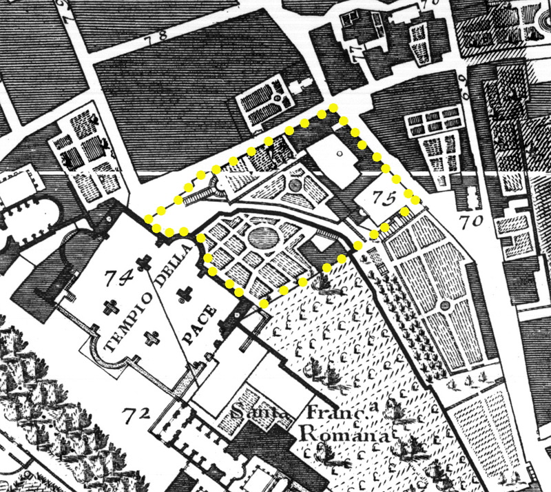 Via del Tempio della Pace - Palazzo e Giardino Rinaldi - Nolli 1748