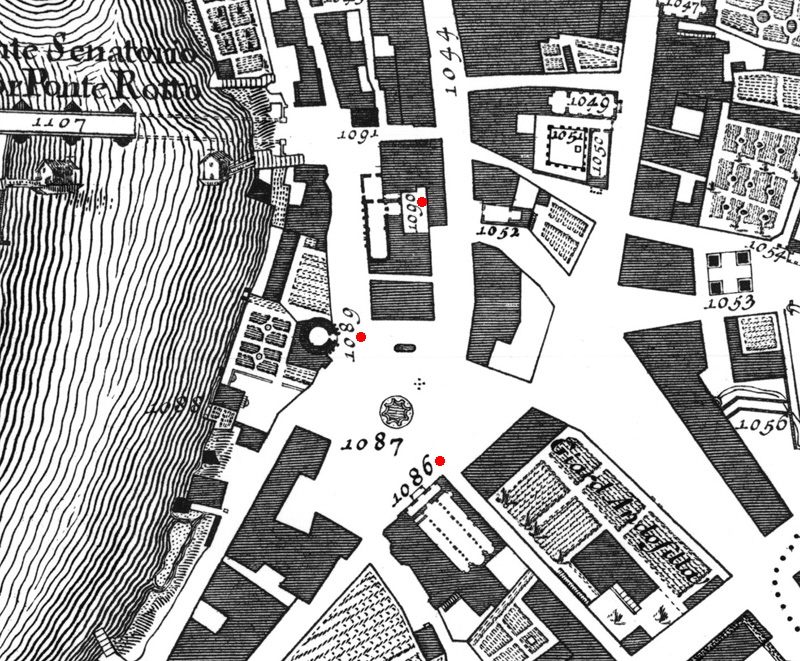Piazza della Bocca della Verit - Chiese di Santa Maria Egiziaca e di Santo Stefano - Nolli 1748